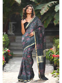 Unnati Silks - Women Multi-Color Cotton Silk Printed Saree with Unstitched Blouse