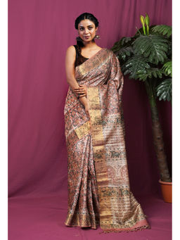 Unnati Silks - Women Pink Silk Printed Saree with Unstitched Blouse