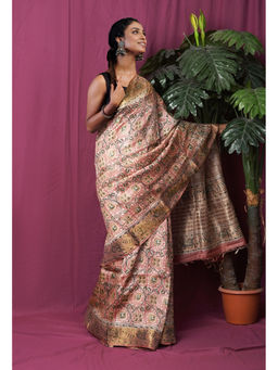 Unnati Silks - Women Pink Silk Printed Saree with Unstitched Blouse