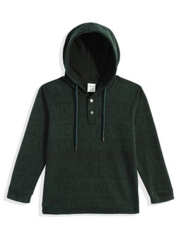 CAVIO - Boys Green Regular Fit Printed Hooded Sweatshirt