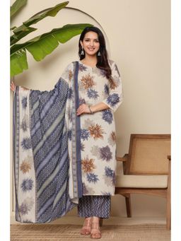 Gahan - Cotton Printed Floral Motif V-Neck Blue Kurta Pant and Dupatta