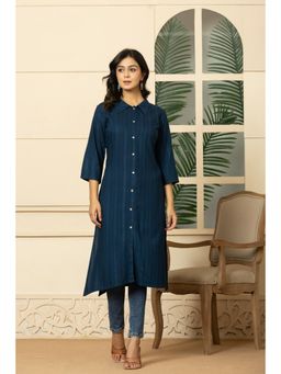 Gahan - Blue Rayon Self Design Straight Kurta