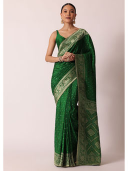 KALKI FASHION - Green Silk Woven Saree with Unstiched Blouse