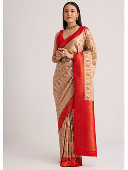 KALKI FASHION - Off White Silk Woven Saree with Unstiched Blouse
