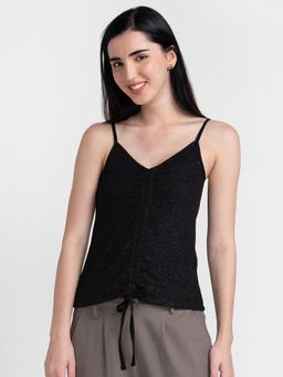 Globus - Black Self Design Crop Top