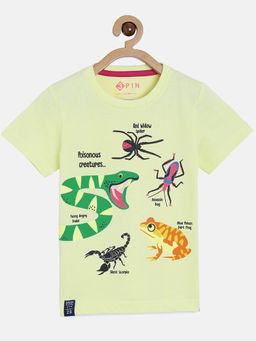 3PIN - Yellow Boys Cotton Printed Round Neck T-Shirt