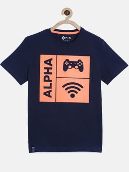 3PIN - Blue Boys Cotton Printed Round Neck T-Shirt