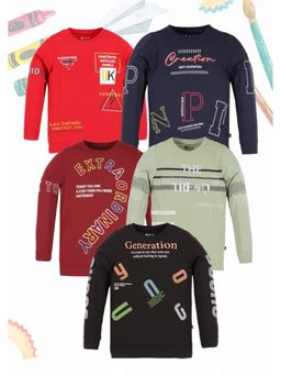 3PIN - Multi-Color Boys Cotton Printed Round Neck T-Shirt (Pack of 5)