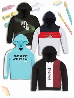 3PIN - Multi-Color Boys Cotton Printed Hooded Neck T-Shirt (Pack of 4)