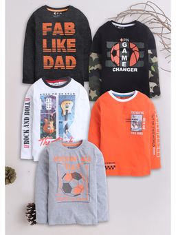 3PIN - Multi-Color Boys Cotton Printed Round Neck T-Shirt (Pack of 5)