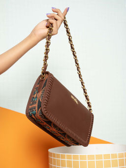 Zouk - Women Multi-Color Royal Indian Peacock Motif Aalya Baguette Handbag