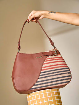 Zouk - Women Cream Qutub Stripes Ira Handbag