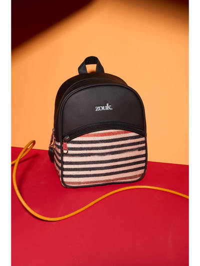Women Beige Qutub Stripes Dalila Mini Backpack