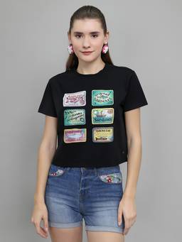 Monte Carlo - Black Polyester Blend Round Neck Half Sleeves Printed T-Shirt