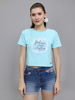 Monte Carlo - Blue Cotton Lycra Round Neck Half Sleeves Typography T-Shirt