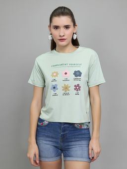 Monte Carlo - Green Tencel Blend Round Neck Half Sleeves Printed T-Shirt