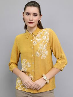 Monte Carlo - Mustard Viscose Blend Collar Neck Embroidered Shirt