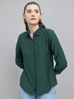Monte Carlo - Green Viscose Blend Collar Neck Full Sleeves Textured Shirt