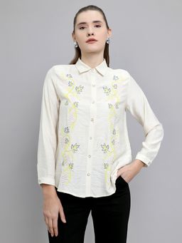 Monte Carlo - Yellow Viscose Blend Collar Neck Full Sleeves Embroidered Shirt
