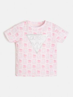 Guess - Pink Cotton Round Neck Half Sleeves Printed T-Shirt