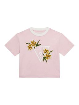 Guess - Pink Cotton Round Neck Half Sleeves Embroidered T-Shirt