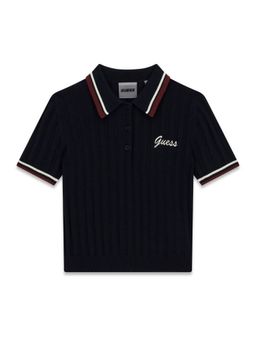 Guess - Black Acrylic Collar Neck Half Sleeves Textured Polo T-Shirt