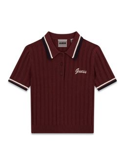 Guess - Maroon Acrylic Collar Neck Half Sleeves Textured Polo T-Shirt