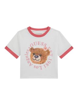 Guess - White Cotton Round Neck Half Sleeves Embroidered T-Shirt