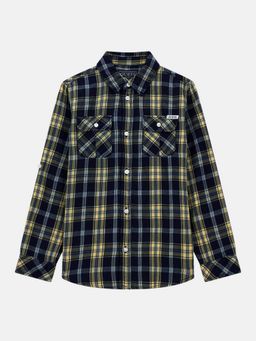 Guess - Navy Blue Cotton Checked Boys Shirt