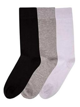 NEXT2SKIN - Mens Cotton Socks Crew Length Socks - Pack of 3 (Black:White:Melange Grey)