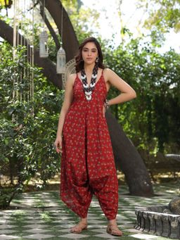 Rain & Rainbow - Printed Sleeveless Cotton Basic Jumpsuit