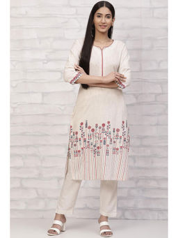 Rangriti - Off White Poly Cotton Straight Kurta