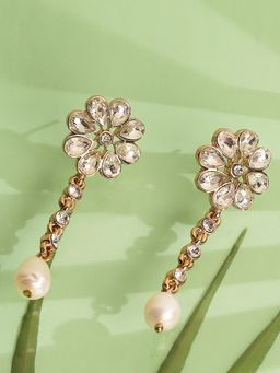 Lilly & Sparkle - Gold-Toned White Geometric Drop Earrings