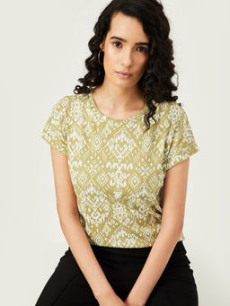 max - Women Printed Green T-Shirt