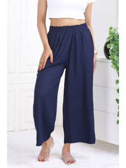 MLADA - Mid Rise Relaxed Fit Solid Elastic Waistband Rayon Navy Blue Palazzo