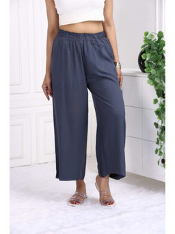 MLADA - Mid Rise Relaxed Fit Solid Elastic Waistband Rayon Grey Palazzo