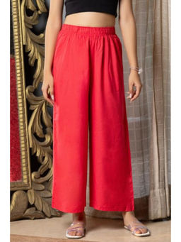 MLADA - Mid Rise Relaxed Fit Solid Elastic Waistband Rayon Pink Palazzo