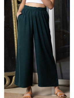 MLADA - Mid Rise Relaxed Fit Solid Elastic Waistband Rayon Teal Palazzo