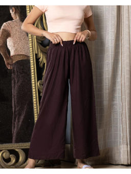 MLADA - Mid Rise Relaxed Fit Solid Elastic Waistband Rayon Brown Palazzo