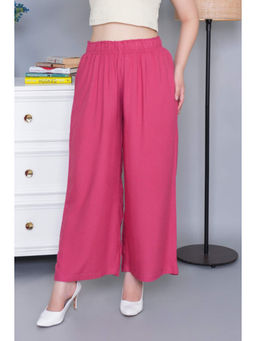 MLADA - Mid Rise Relaxed Fit Solid Elastic Waistband Rayon Pink Palazzo