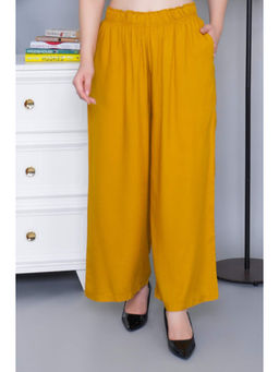 MLADA - Mid Rise Relaxed Fit Solid Elastic Waistband Rayon Mustard Palazzo