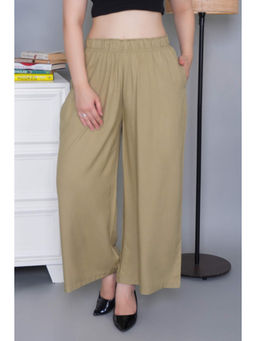 MLADA - Mid Rise Relaxed Fit Solid Elastic Waistband Rayon Khaki Palazzo