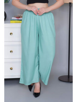 MLADA - Mid Rise Relaxed Fit Solid Elastic Waistband Rayon Sea Green Palazzo