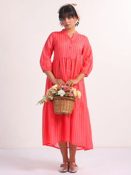 SANSKRUTIHOMES - Stripes Print Cotton Midi Dress for Women