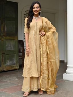 Lavanya The Label - Brown Cotton Anarkali Dupatta (Set of 3)