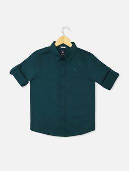 Allen Solly Junior - Boys Green Solid Full Sleeves Slim Fit Casual Shirt