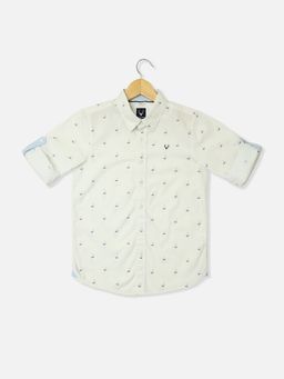 Allen Solly Junior - Boys Off White Printed Full Sleeves Slim Fit Casual Shirt