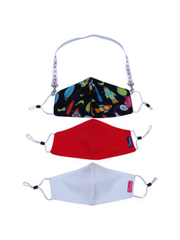 D'chica - Black 2 Ply Space Print and Assorted Masks With Lanyard (Set of 3)