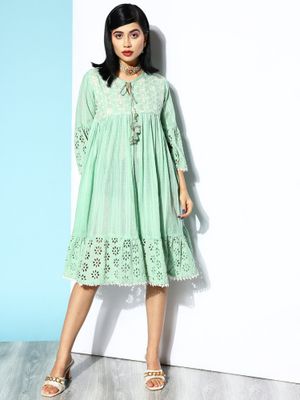 Ishin Women's Multicolor Schiffli Embroidered A-Line Dress main image 1