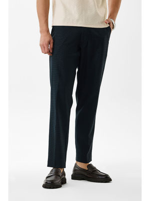 Buy Snitch Navy Blue Self-Design Slim Formal Trouser for Men (28) Online